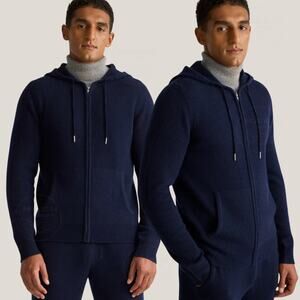 A to Z by Quince Mongolian Cashmere Full Zip Hoodie Sweater | Navy M New NWOT